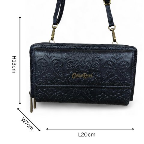 BLACK Cotton Road PU Leather Cellphone Sling Wallet with EMBOSSED Print
