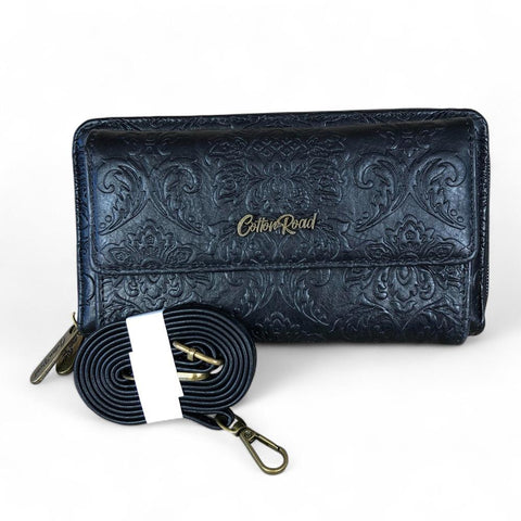 BLACK Cotton Road PU Leather Cellphone Sling Wallet with EMBOSSED Print