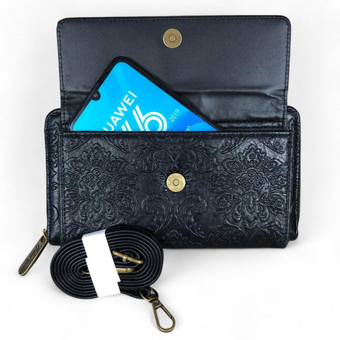 BLACK Cotton Road PU Leather Cellphone Sling Wallet with EMBOSSED Print