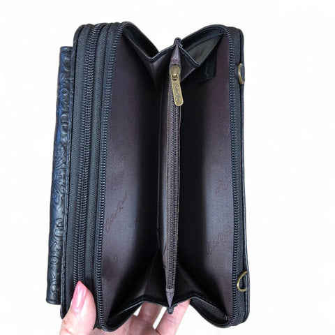 BLACK Cotton Road PU Leather Cellphone Sling Wallet with EMBOSSED Print