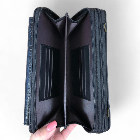 BLACK Cotton Road PU Leather Cellphone Sling Wallet with EMBOSSED Print