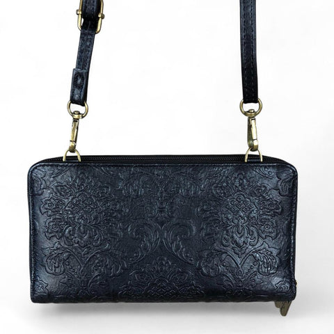 BLACK Cotton Road PU Leather Cellphone Sling Wallet with EMBOSSED Print