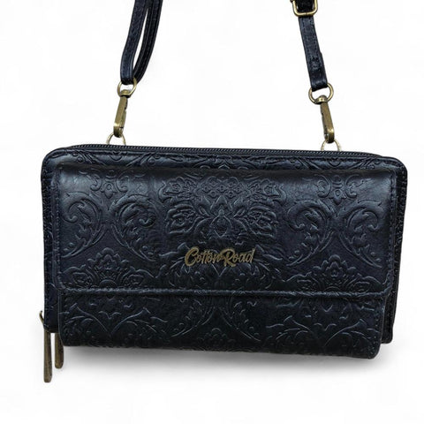 BLACK Cotton Road PU Leather Cellphone Sling Wallet with EMBOSSED Print
