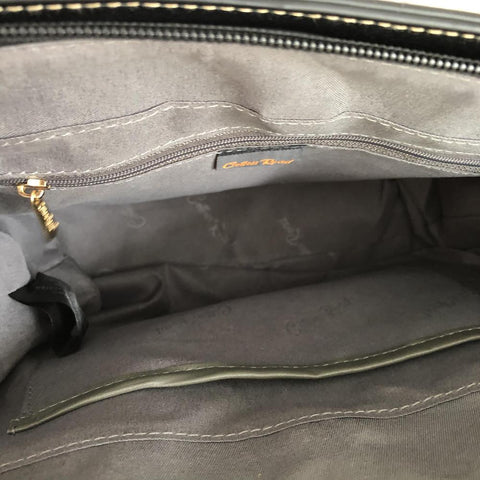 BLACK Cotton Road PU Leather Handbag with FLORAL Panel