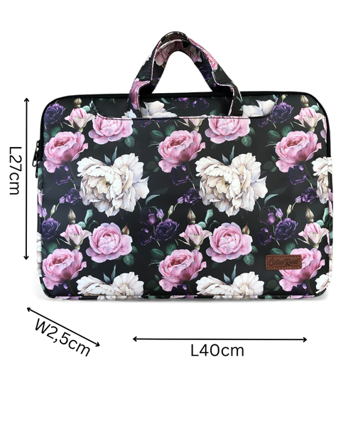 BLACK FLORAL Cotton Road PVC Laptop Bag / Carry Sleeve with Padded Inner