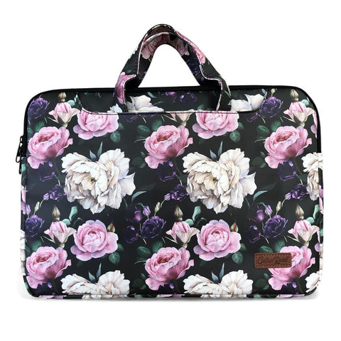 BLACK FLORAL Cotton Road PVC Laptop Bag / Carry Sleeve with Padded Inner