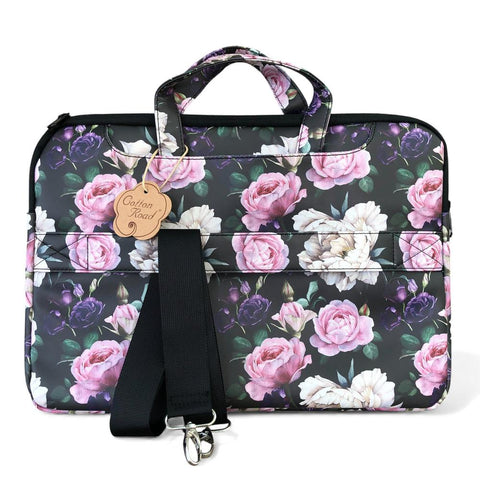 BLACK FLORAL Cotton Road PVC Laptop Bag / Carry Sleeve with Padded Inner