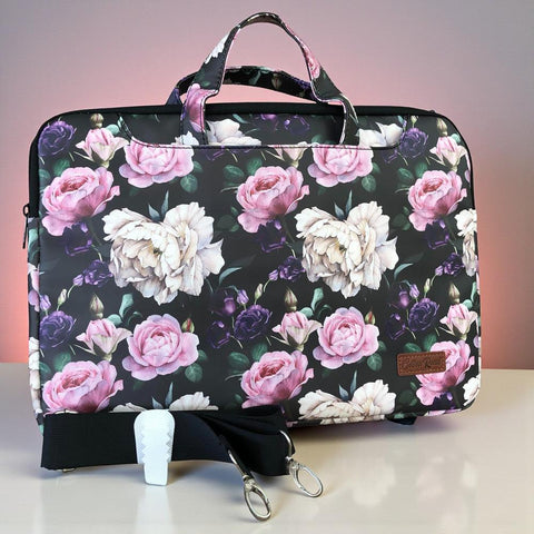BLACK FLORAL Cotton Road PVC Laptop Bag / Carry Sleeve with Padded Inner