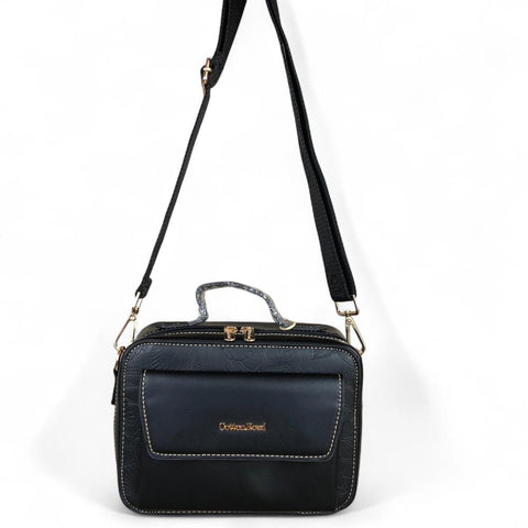 BLACK FLORAL PU Leather Cotton Road Sling Bag with POCKET