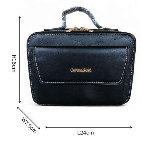 BLACK FLORAL PU Leather Cotton Road Sling Bag with POCKET