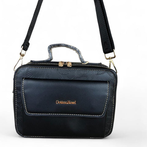 BLACK FLORAL PU Leather Cotton Road Sling Bag with POCKET