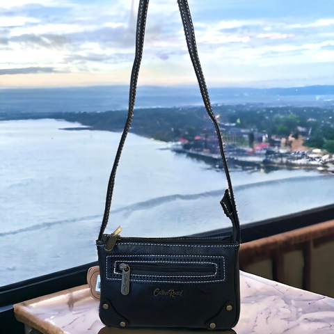 BLACK Mini PU LEATHER Cotton Road Sling Bag
