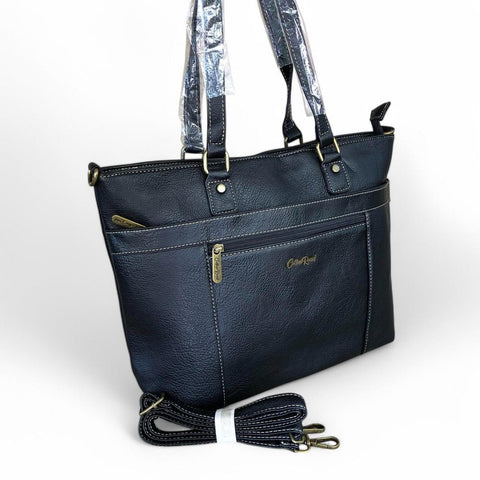BLACK PU Leather Cotton Road Handbag