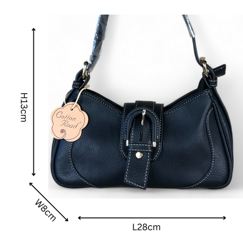 BLACK PU Leather Cotton Road Handbag with BUCKLE Strap