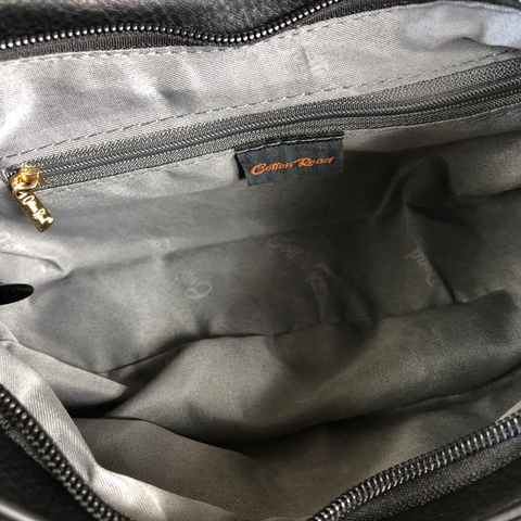 BLACK PU Leather Cotton Road Handbag with BUCKLE Strap