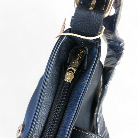 BLACK PU Leather Cotton Road Handbag with BUCKLE Strap