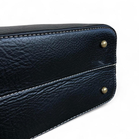 BLACK PU Leather Cotton Road Handbag with EMBOSSED Panel