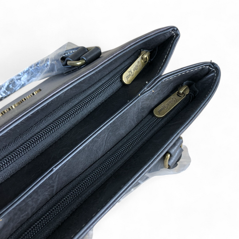 BLACK PU Leather Cotton Road Handbag with PROTEA detailing