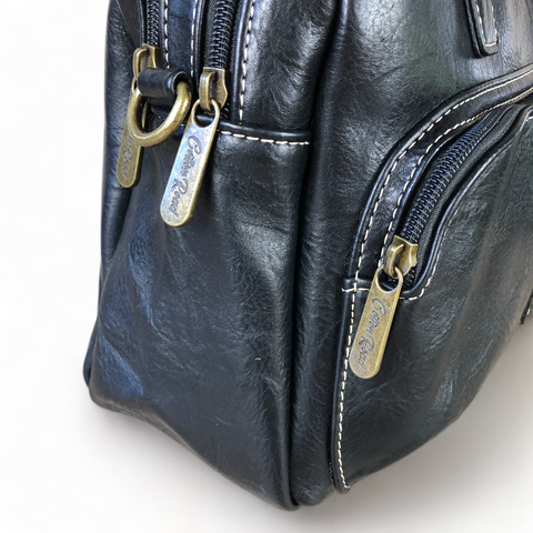 BLACK PU Leather Cotton Road Handbag with WINDMILL detailing