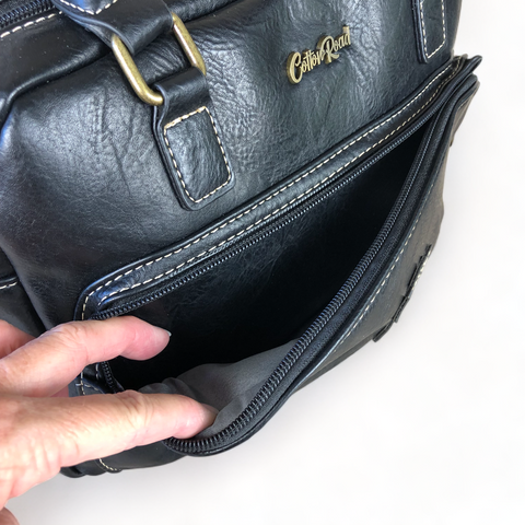 BLACK PU Leather Cotton Road Handbag with WINDMILL detailing