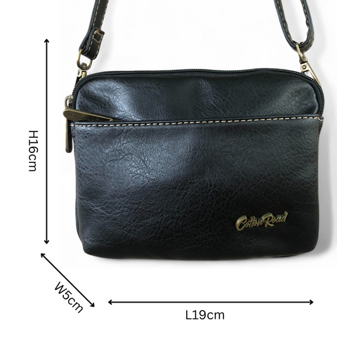 BLACK PU Leather Cotton Road Mini Sling Bag