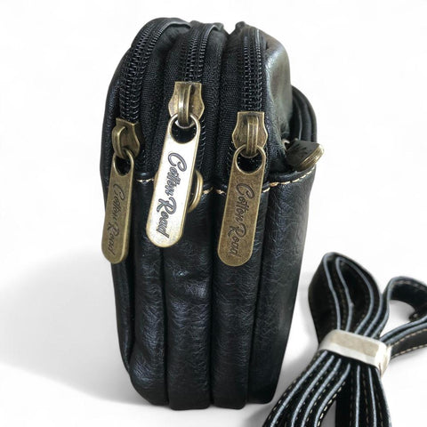 BLACK PU Leather Cotton Road Mini Sling Bag