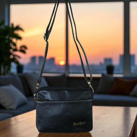BLACK PU Leather Cotton Road Mini Sling Bag
