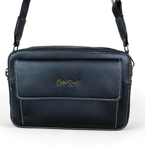 BLACK PU Leather Cotton Road Sling Bag with BRANDED STRAP