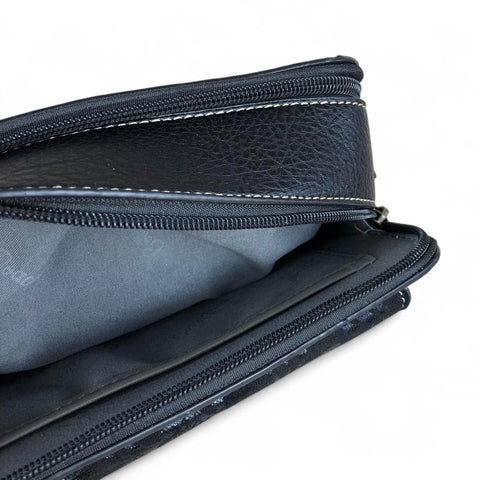 BLACK PU Leather Cotton Road Sling Bag with FLORAL POCKET