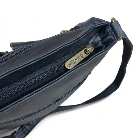 BLACK PU Leather Cotton Road Sling Bag with Pockets