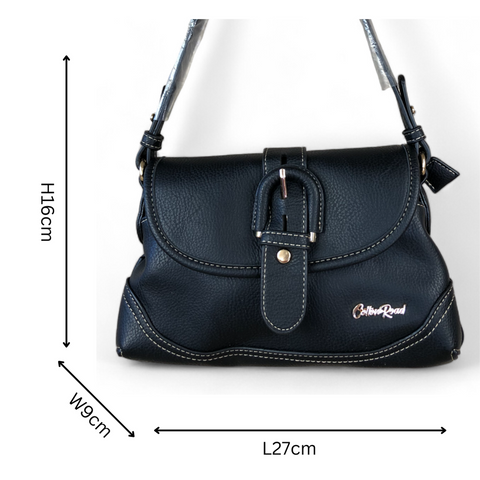 BLACK PU Leather Sling Bag with BUCKLE Clip