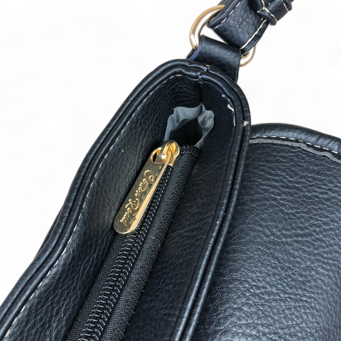 BLACK PU Leather Sling Bag with BUCKLE Clip