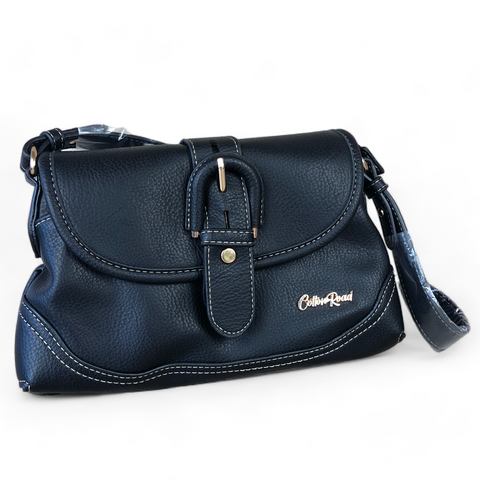 BLACK PU Leather Sling Bag with BUCKLE Clip