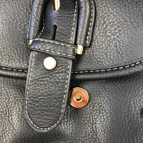 BLACK PU Leather Sling Bag with BUCKLE Clip