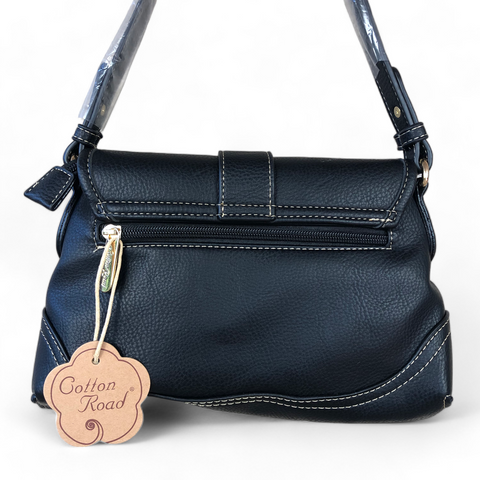 BLACK PU Leather Sling Bag with BUCKLE Clip