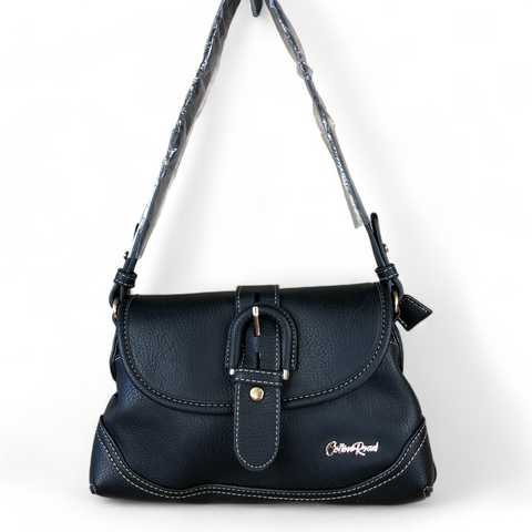 BLACK PU Leather Sling Bag with BUCKLE Clip