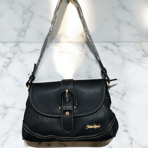 BLACK PU Leather Sling Bag with BUCKLE Clip