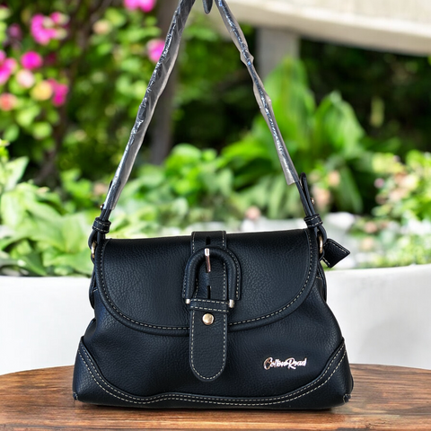 BLACK PU Leather Sling Bag with BUCKLE Clip