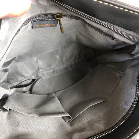 BLACK and TAN PU Leather Cotton Road Sling Bag with STRAP detailing