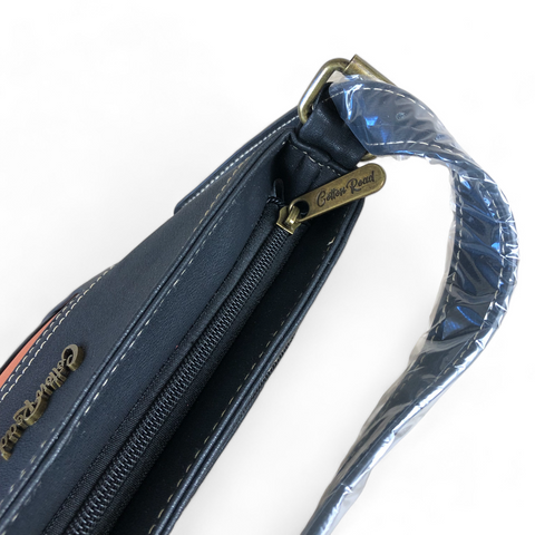 BLACK and TAN PU Leather Cotton Road Sling Bag with STRAP detailing