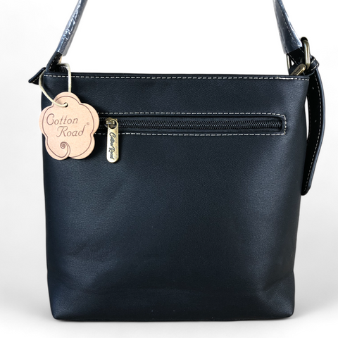 BLACK and TAN PU Leather Cotton Road Sling Bag with STRAP detailing