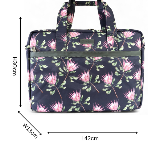 BLUE Canvas FLORAL Cotton Road Laptop Bag with GREY Trim and Matching Sleeve COMBO