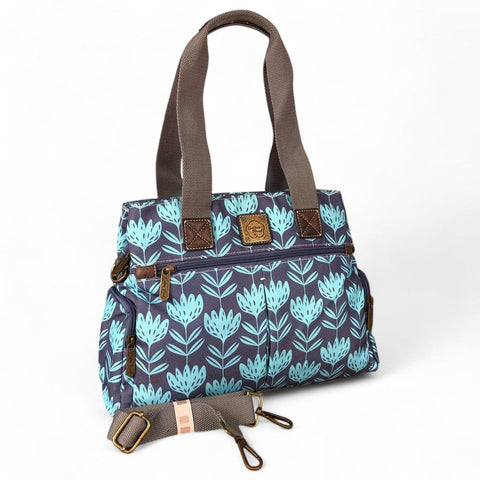 BLUE Cotton Road Canvas Handbag with PROTEA Print