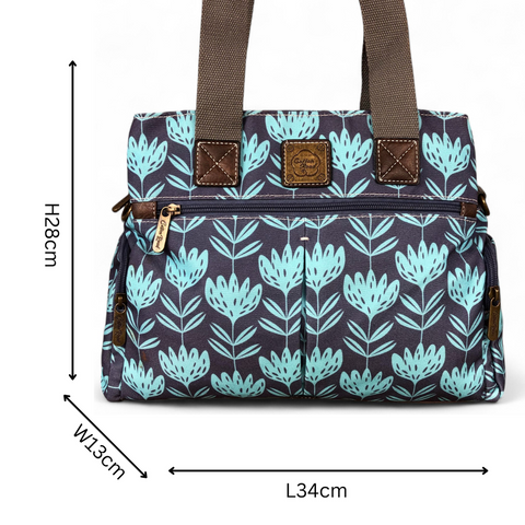 BLUE Cotton Road Canvas Handbag with PROTEA Print