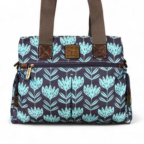 BLUE Cotton Road Canvas Handbag with PROTEA Print