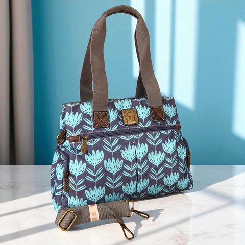 BLUE Cotton Road Canvas Handbag with PROTEA Print