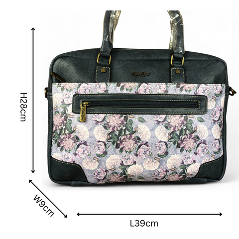 BLUE Cotton Road PU Leather Laptop Bag with FLORAL Panel