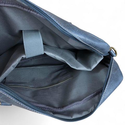 BLUE Cotton Road PU Leather Laptop Bag with FLORAL Panel