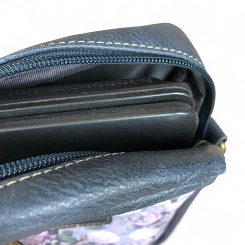 BLUE Cotton Road PU Leather Laptop Bag with FLORAL Panel