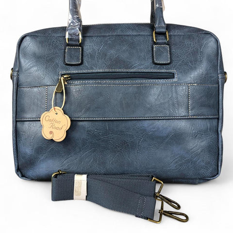 BLUE Cotton Road PU Leather Laptop Bag with FLORAL Panel